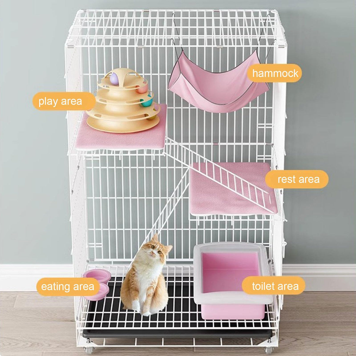 White 4-Tier Collapsible Lockable Wire Cat Ferret Habitat Crate with Casters V8858