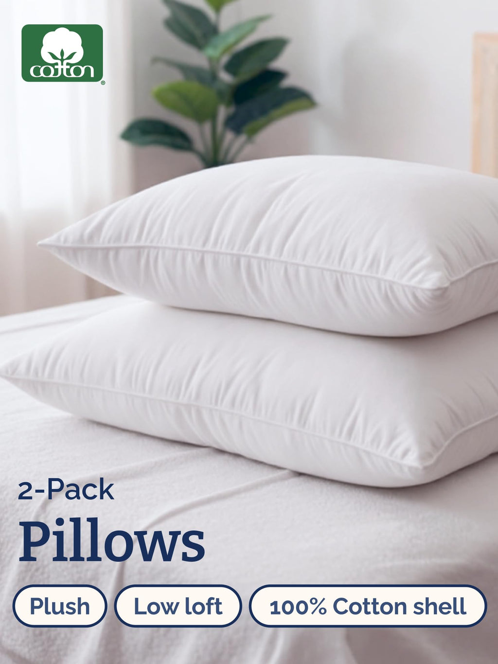 100% Cotton King Size Bed Pillows Set of 2 White Y2310