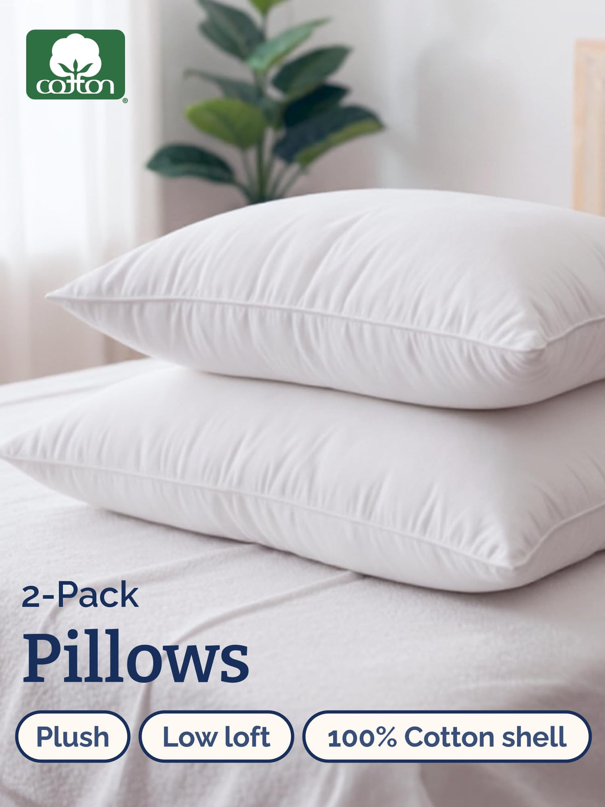 100% Cotton King Size Bed Pillows Set of 2 White Y2310