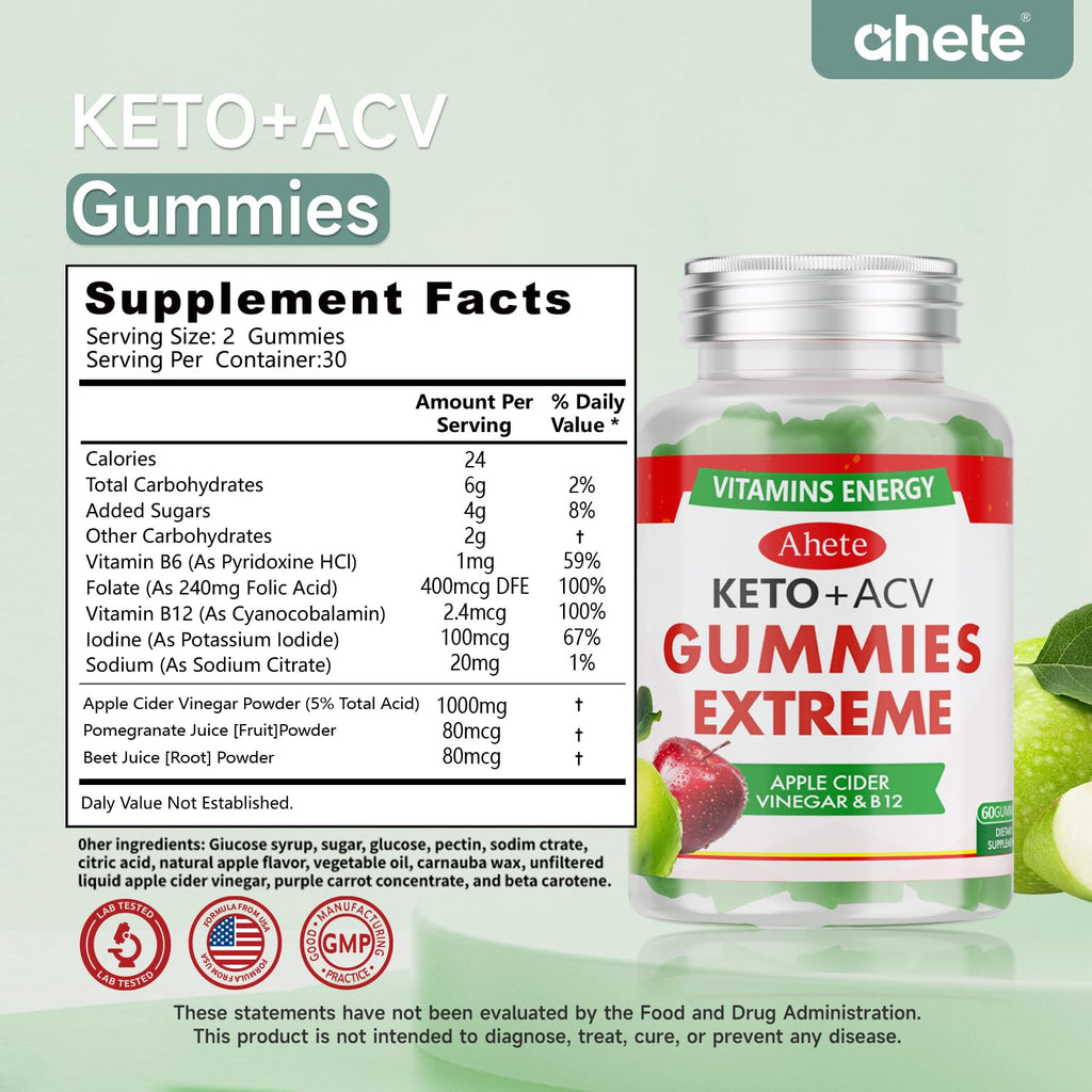 Apple Cider Vinegar Gummies with Vitamin B6, B12, Folate & Beet Root, 180 Gummies G23025