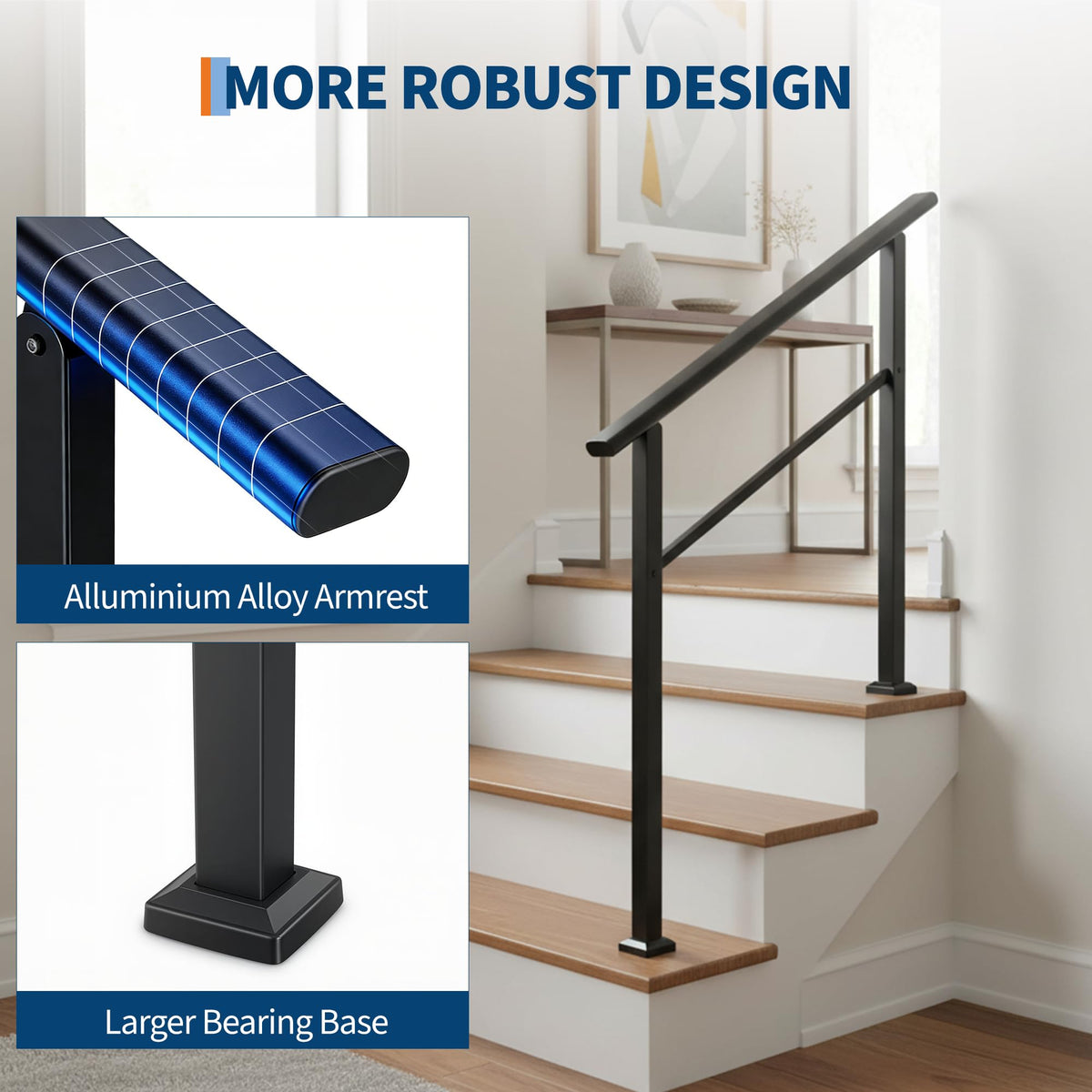 4 Step Black Aluminum Iron Outdoor Stair Handrail Kit J808