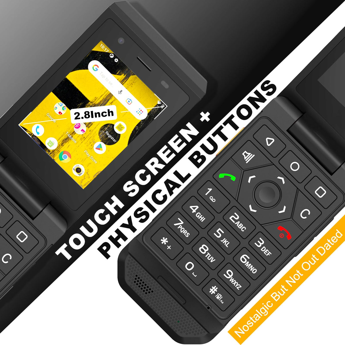 Unlocked Rugged Flip Phone 16GB 2.8'' Touchscreen Android 11 IP68 Water Resistant 4G LTE GSM Single Sim Black E955