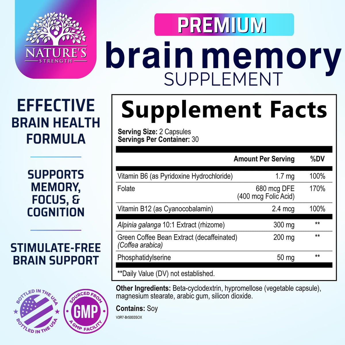 Brain Health Supplement with Bacopa, Phosphatidylserine & DMAE - 60 Capsules E564