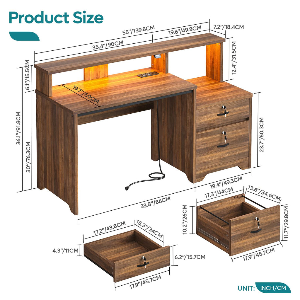 55-Inch Computer Desk with File Drawer P7364