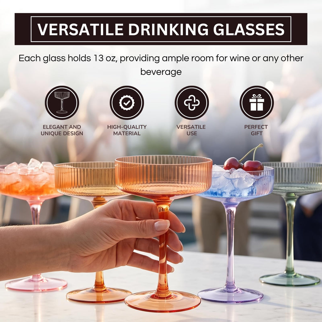 Ribbed Coupe Glasses 8oz 6 Pieces C131