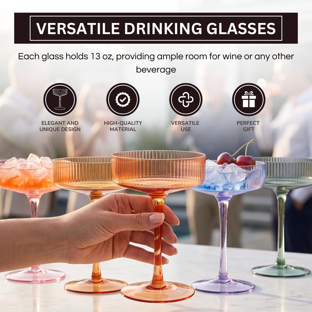 Ribbed Coupe Glasses 8oz 6 Pieces C131