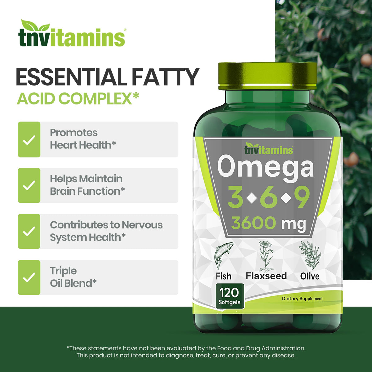 3600mg Omega 3 6 9 Softgels Fish Oil Flaxseed Olive Oil P235546