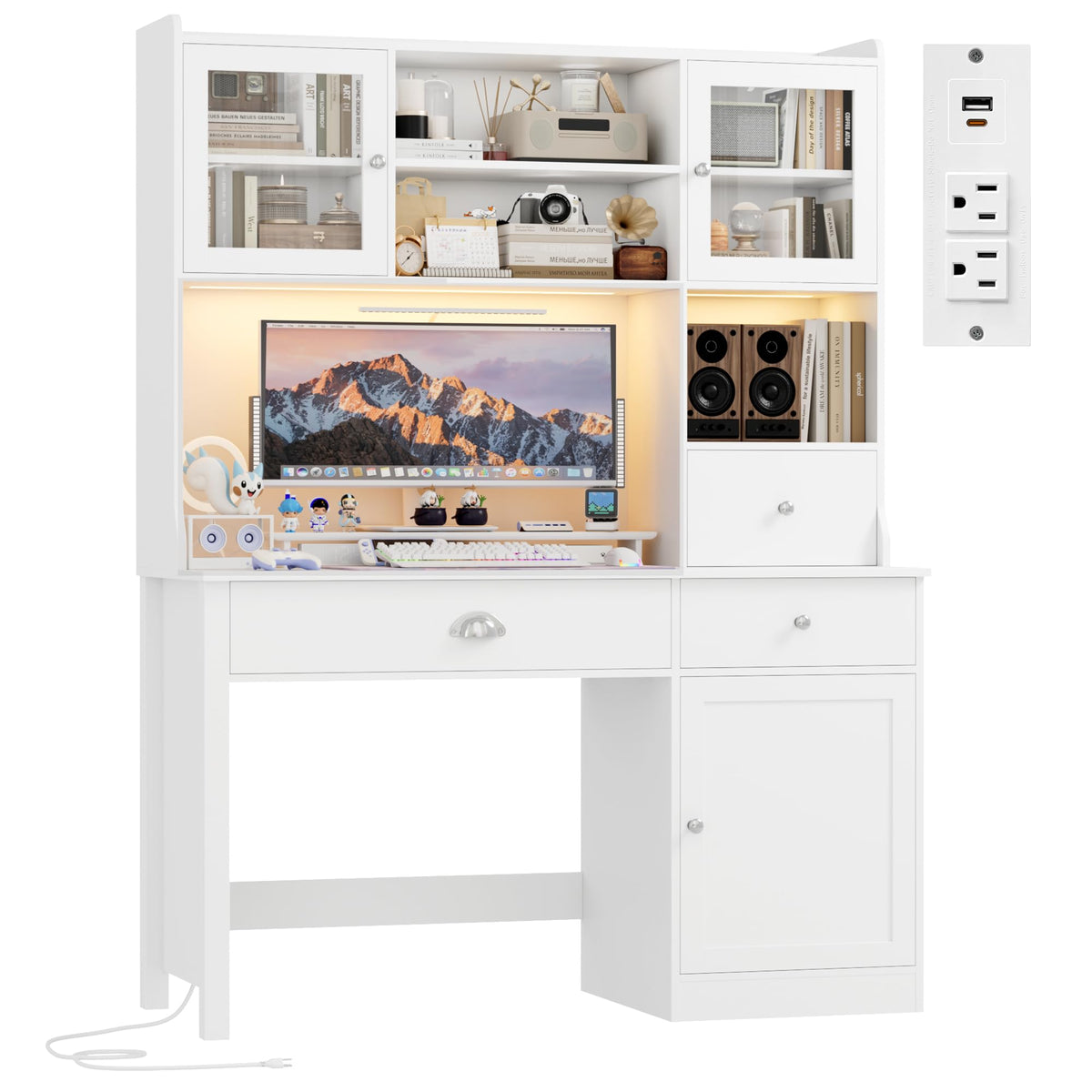 Computer Desk with Hutch and Power Outlet K154