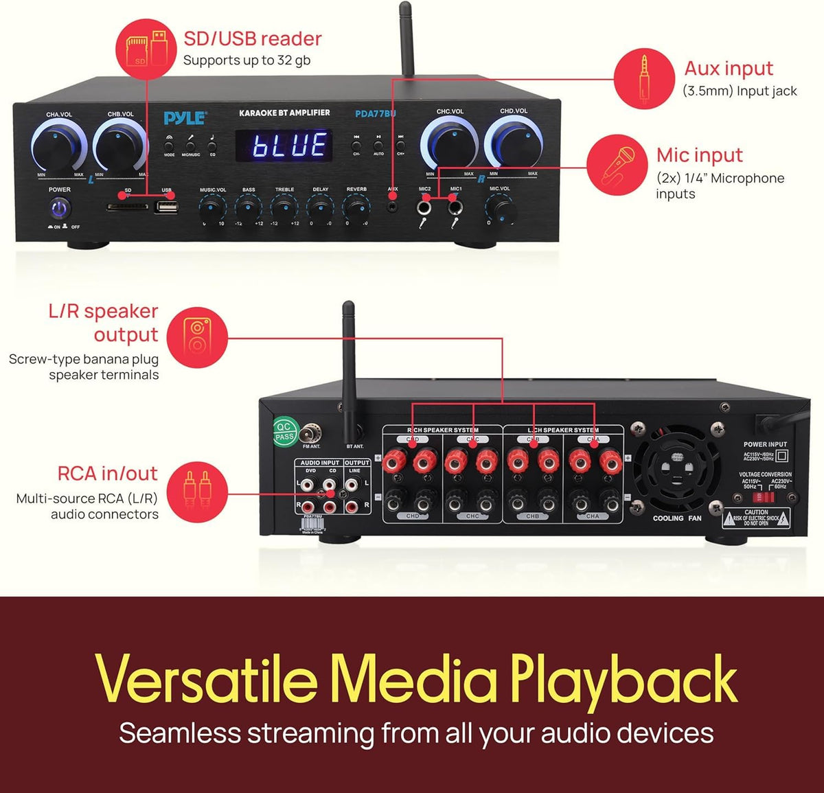 4 Channel 800 Watt Bluetooth Stereo Receiver K7961