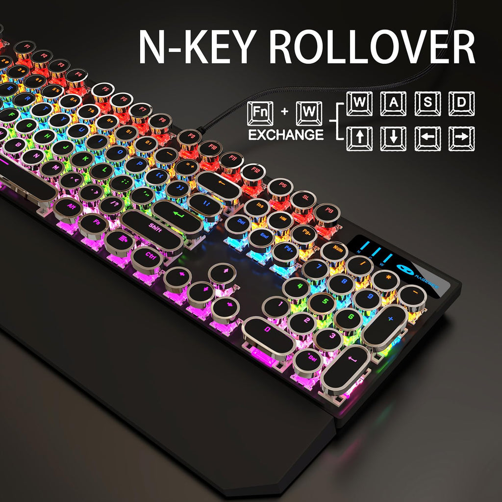Black Retro Mechanical Gaming Keyboard with RGB Backlit D882322