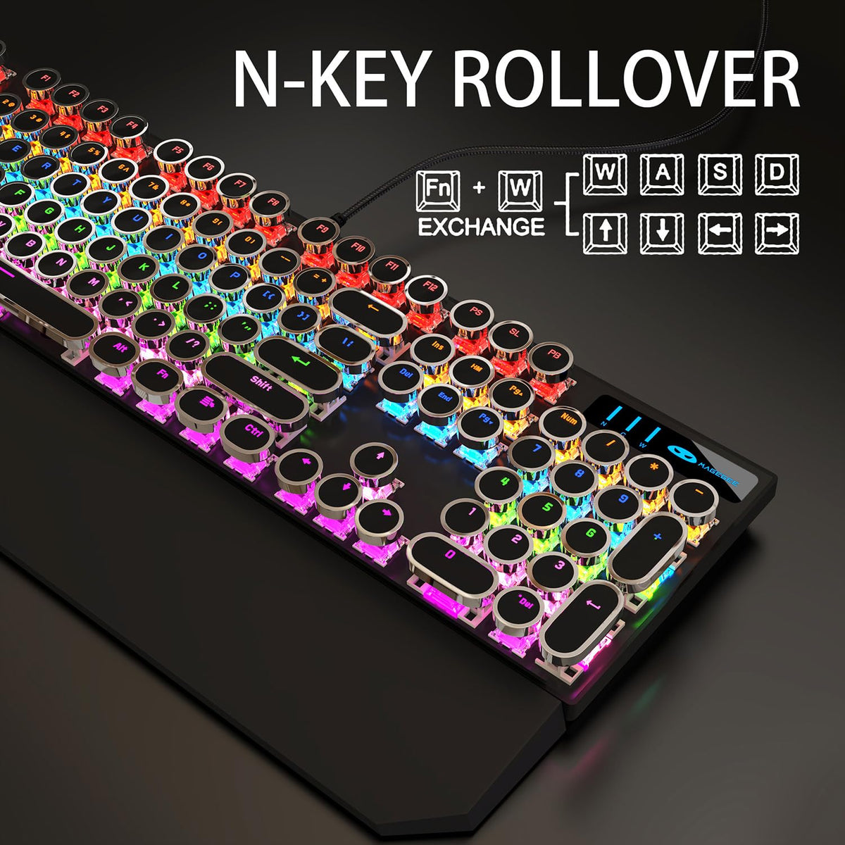 Black Retro Mechanical Gaming Keyboard with RGB Backlit D882322