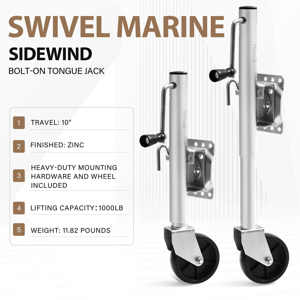 Heavy Duty Trailer Jack 1000lb 10" Sidewind Swivel with Wheel Q65784