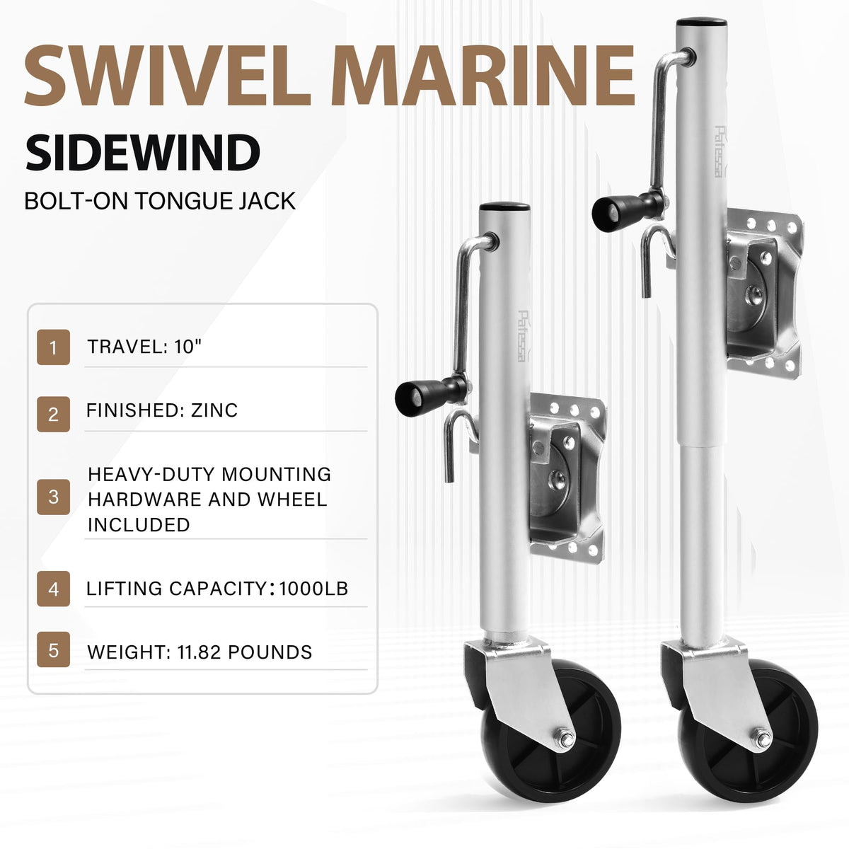 Heavy Duty Trailer Jack 1000lb 10" Sidewind Swivel with Wheel Q65784