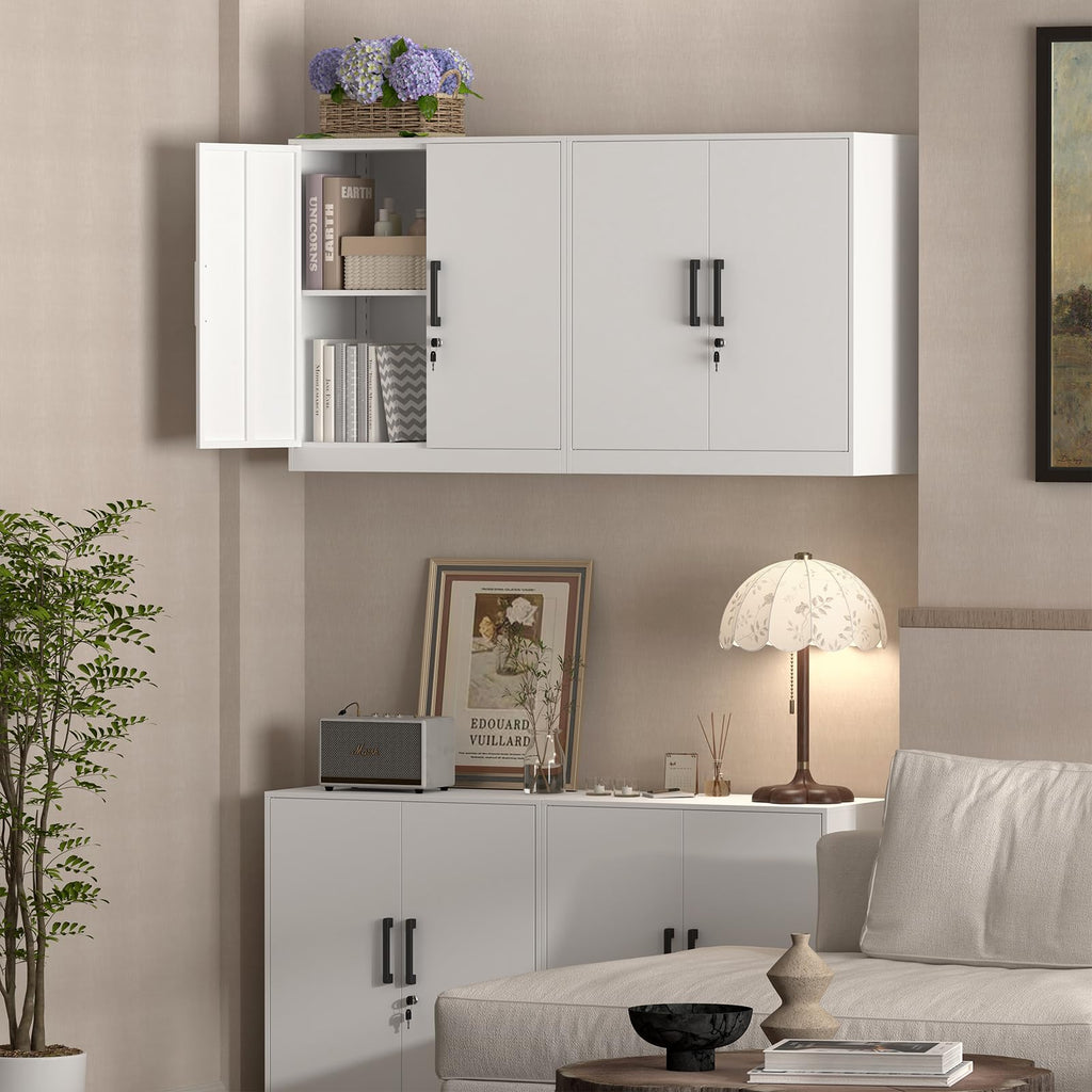 White Metal Wall Cabinet with Adjustable Shelf H5545