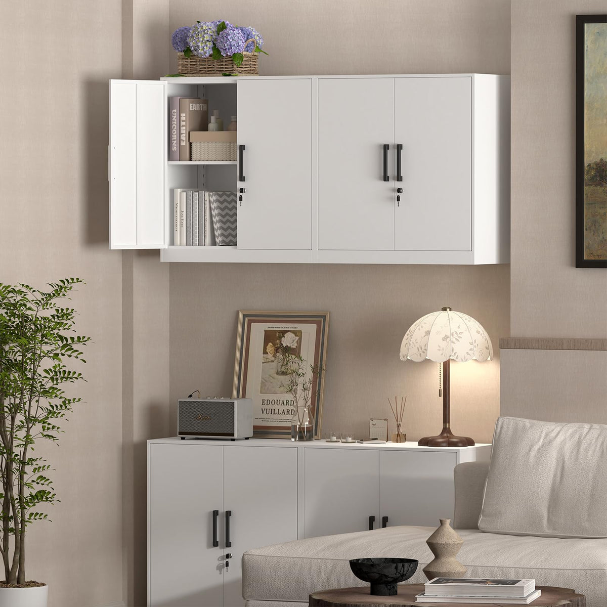 White Metal Wall Cabinet with Adjustable Shelf H5545