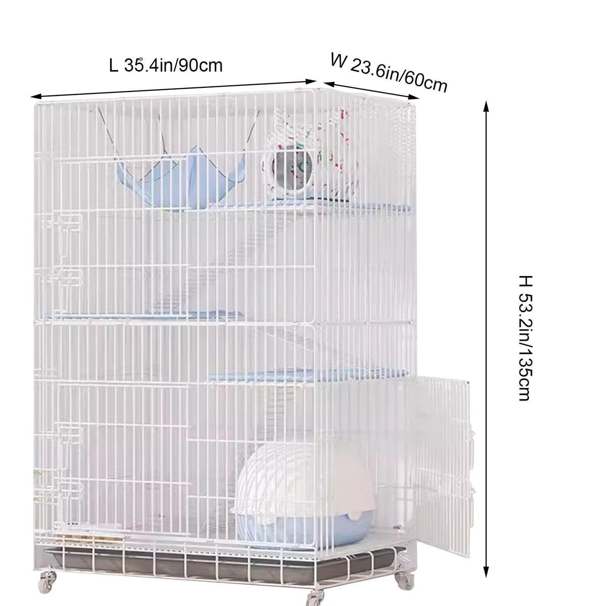 White 4-Tier Collapsible Lockable Wire Cat Ferret Habitat Crate with Casters V8858