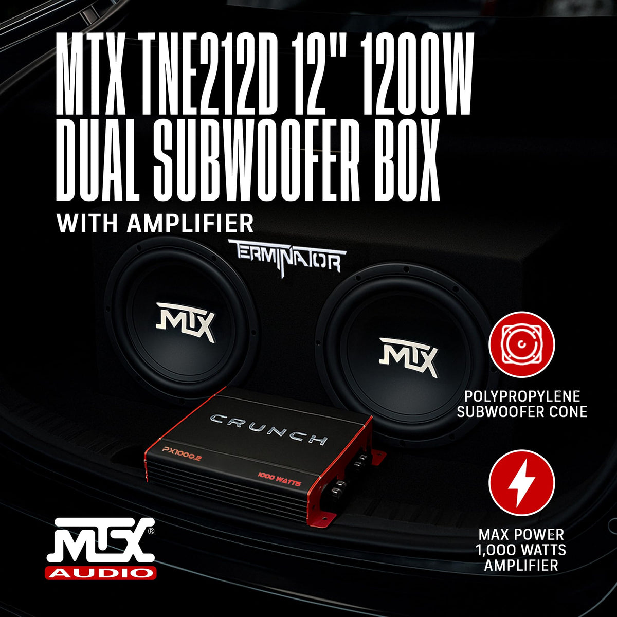 1000 Watt 2 Channel Amplifier with 12 Inch Subwoofer Enclosure A5065