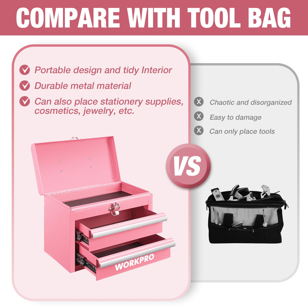 Portable Mini Metal Tool Box with 2 Drawers T6508