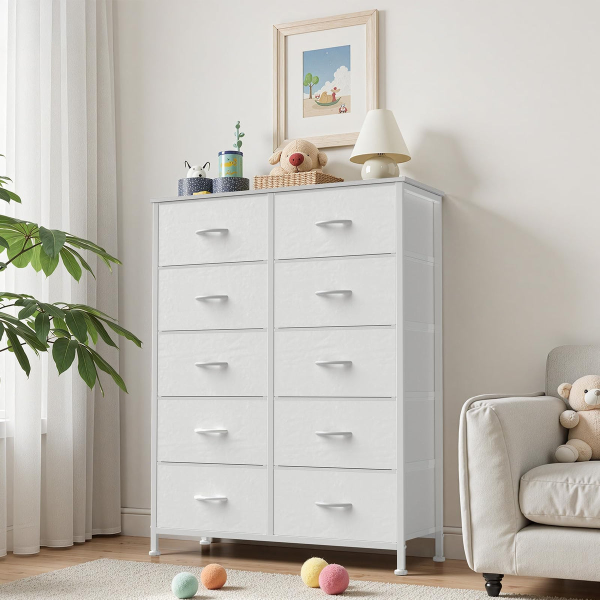 White 10 Drawer Tall Dresser F7114