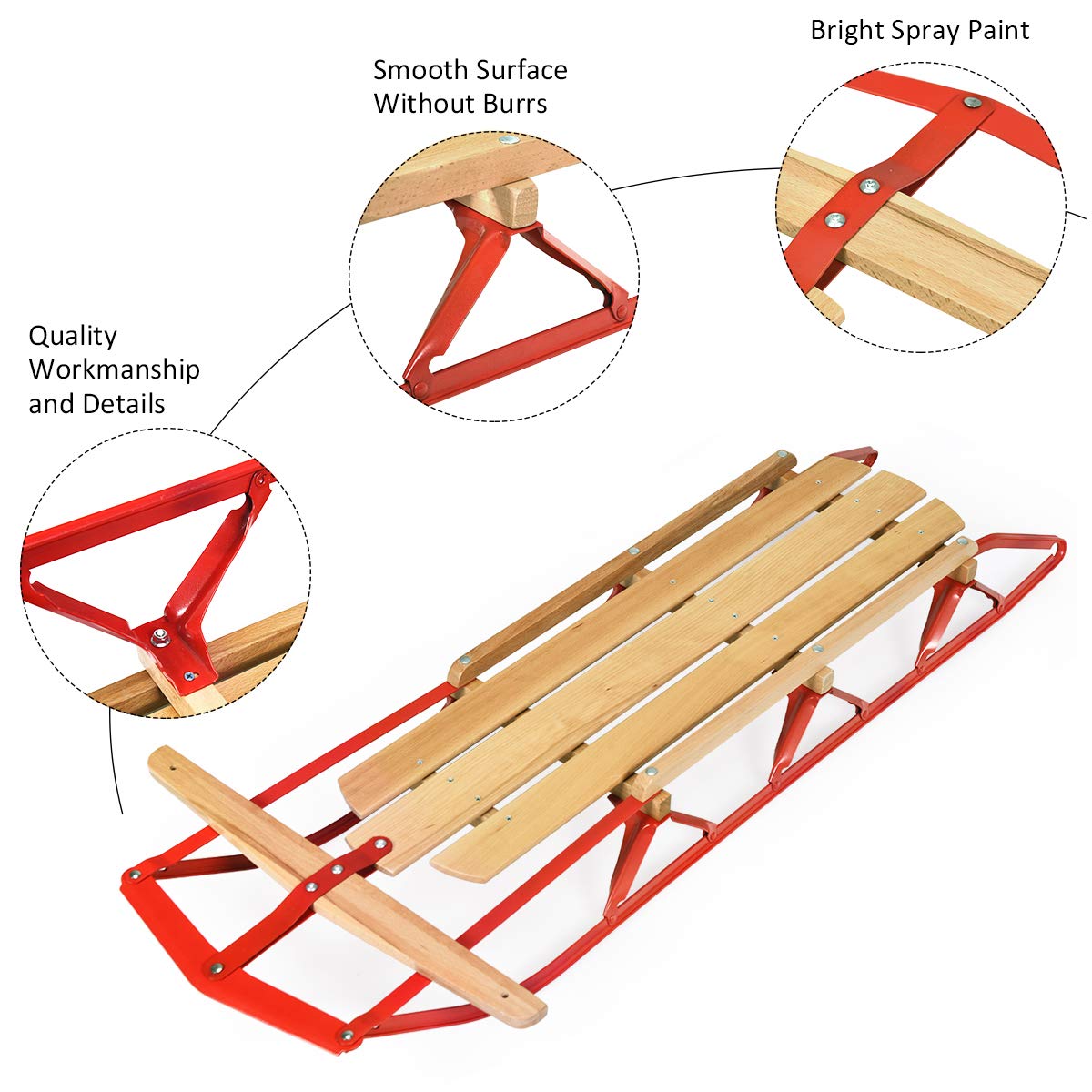Wood Sled with Metal Runners and Steering Bar K308