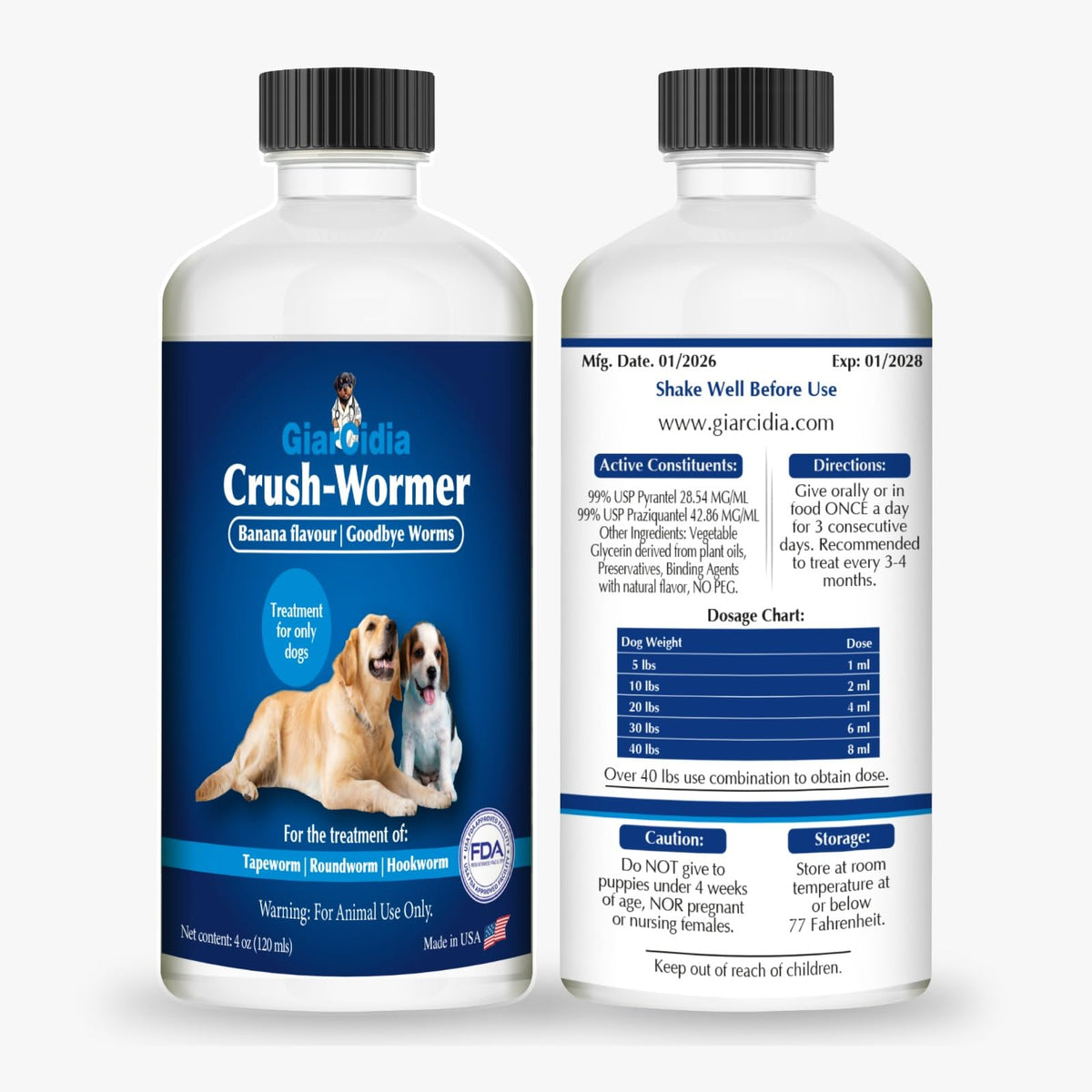 Broad Spectrum Dog Dewormer Treatment 120ml Banana Flavour W204