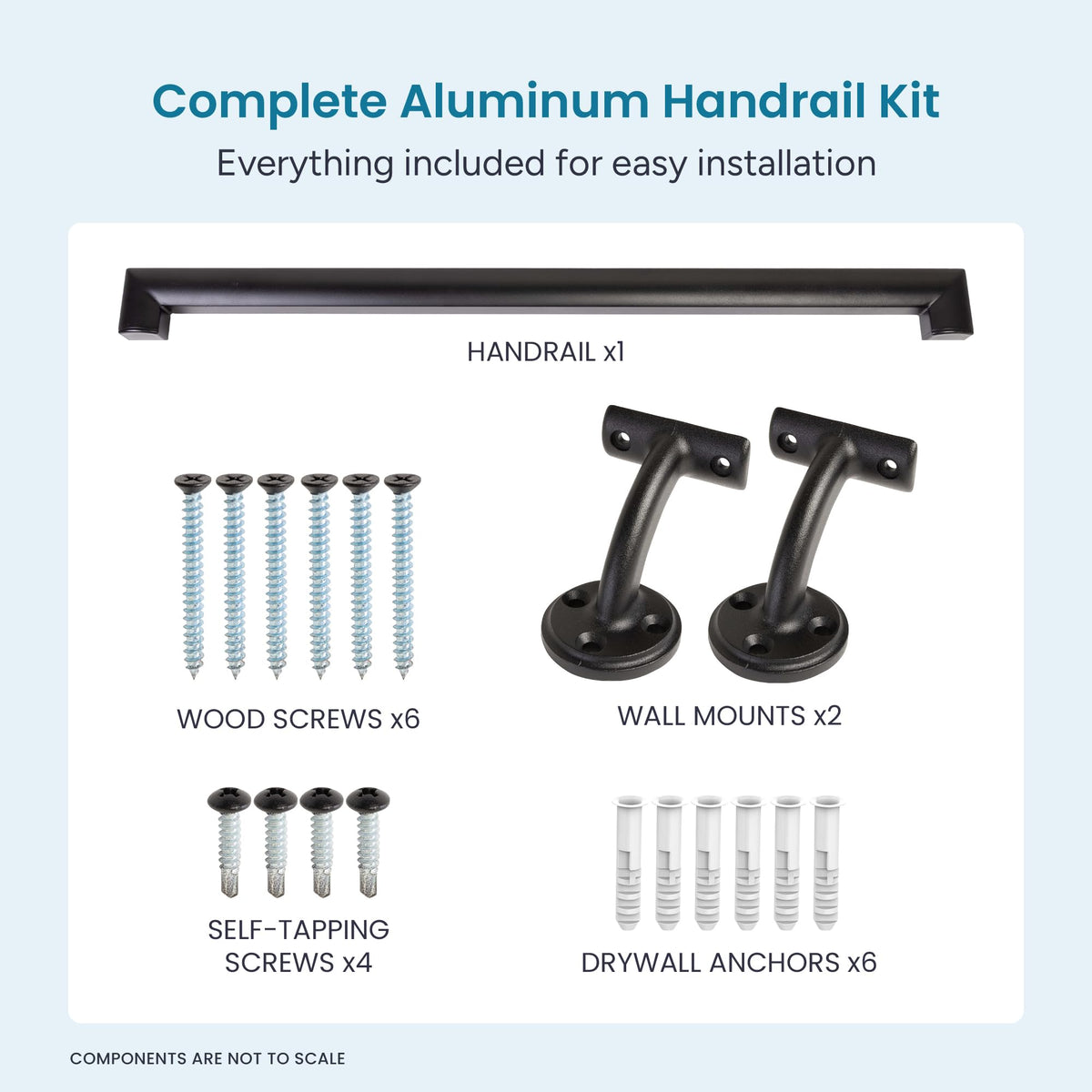 Aluminum Handrail Kit with Wall Mount Brackets, Black Textured, 3' Length N653667