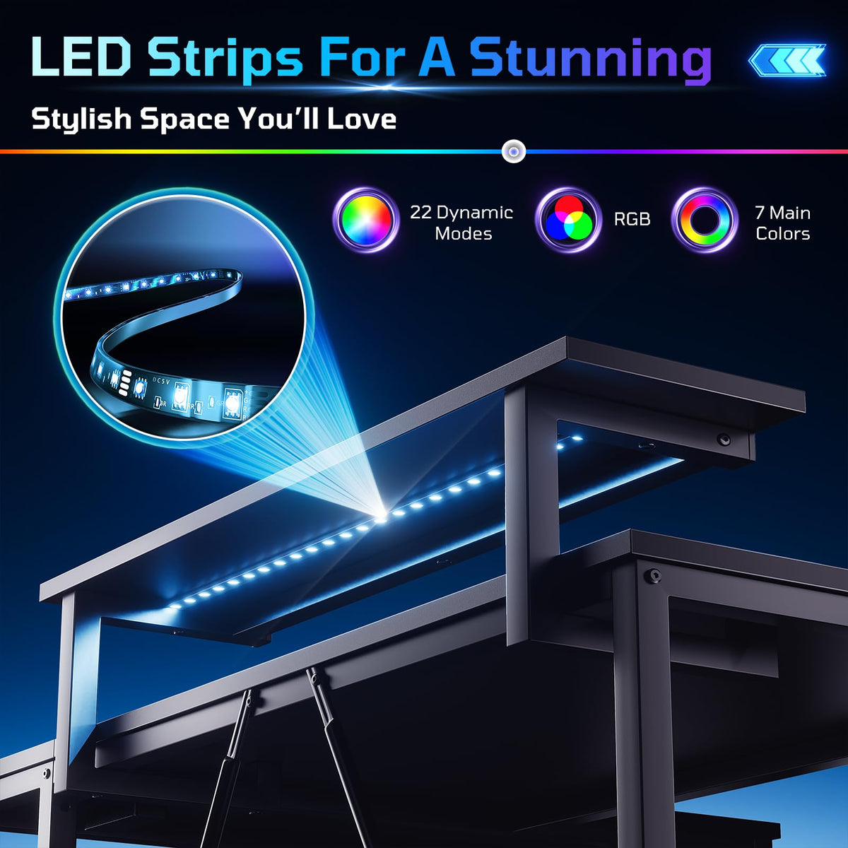 42-Inch L-Shaped Computer Desk with Charging & LED, Black Q447
