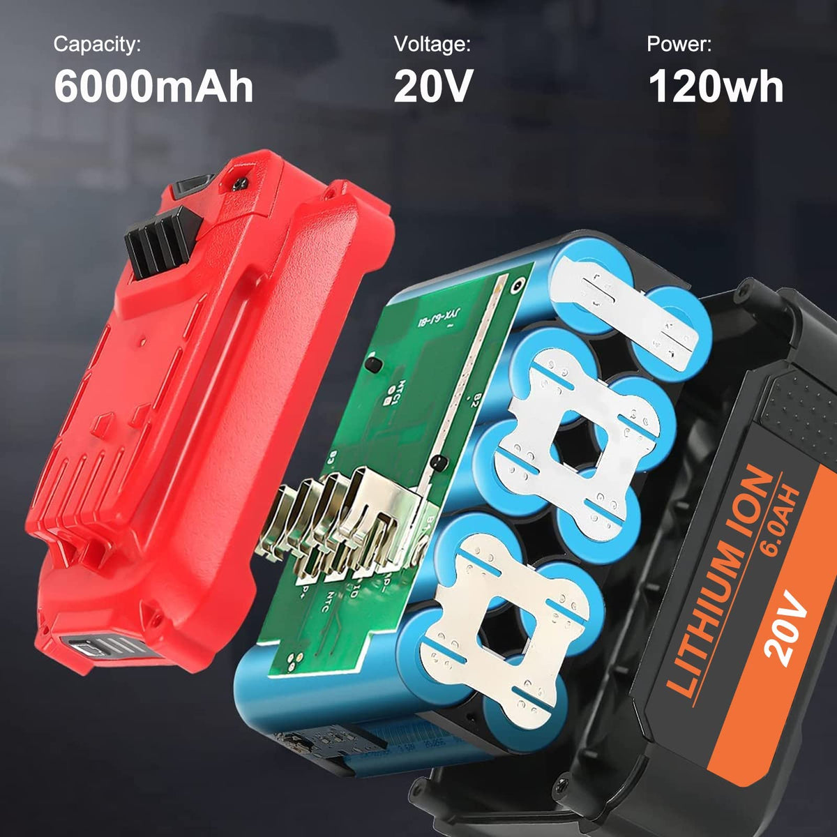 20V 6000mAh Replacement Battery 2 Packs P74512