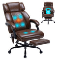 Brown Heated Massage Reclining Leather Office Chair with Foot Rest Y7147