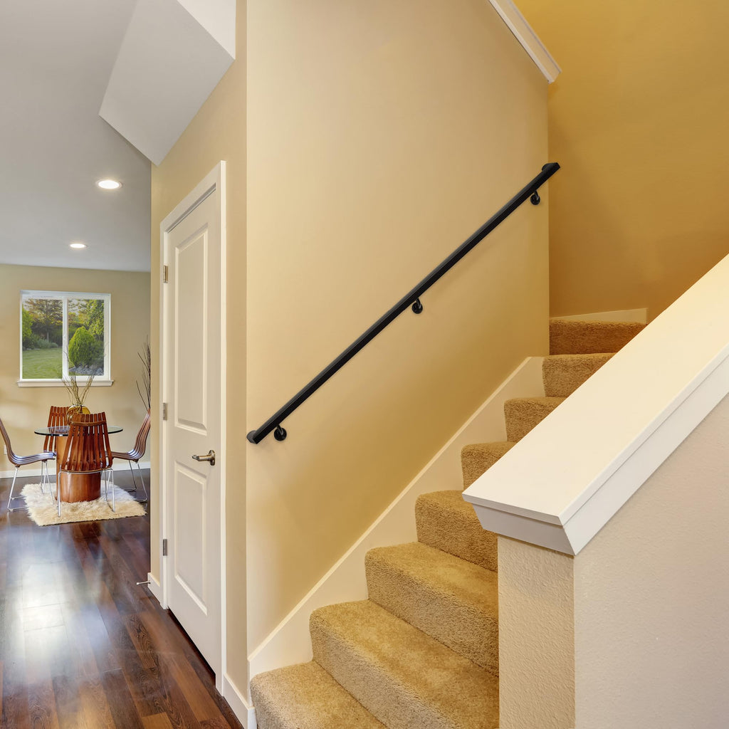 Aluminum Handrail Kit with Wall Mount Brackets, Black Textured, 3' Length N653667