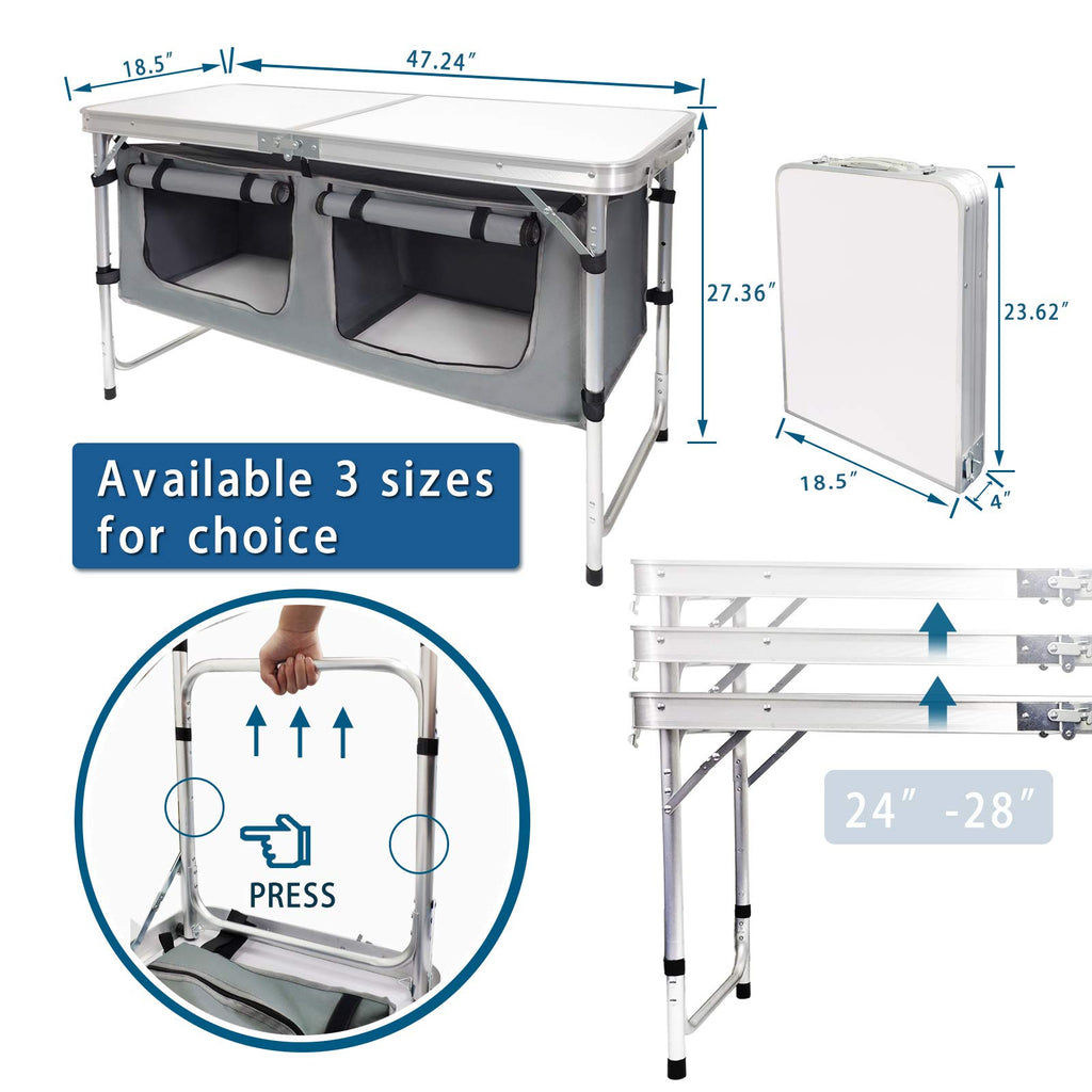Aluminum Lightweight Height Adjustable Folding Table with Storage Organizer C6169