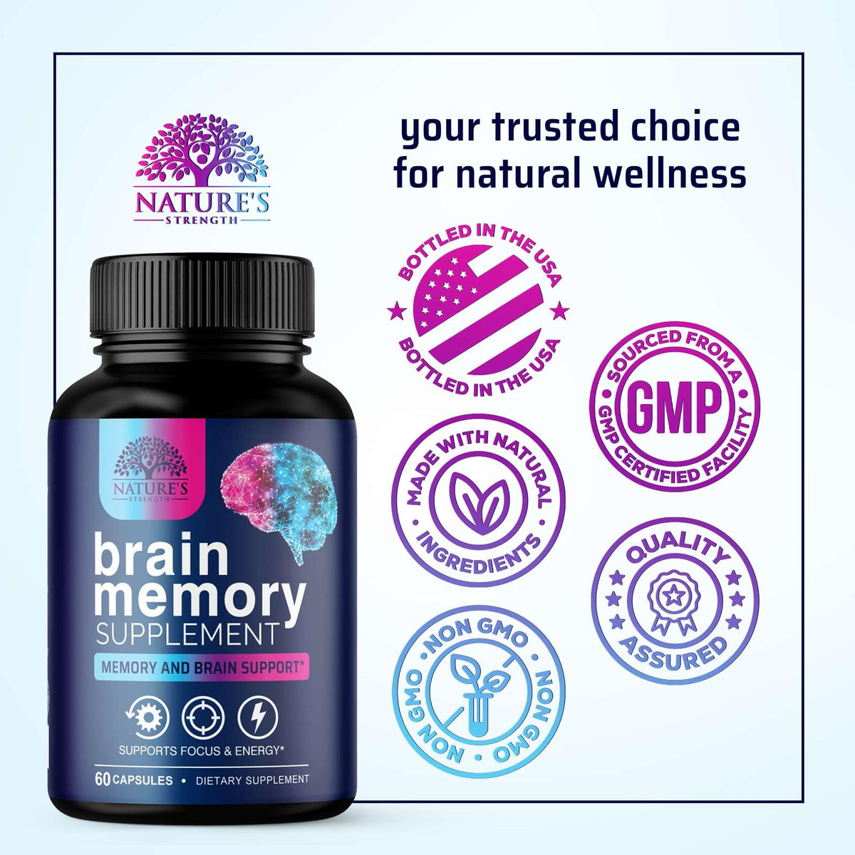 Brain Health Supplement with Bacopa, Phosphatidylserine & DMAE - 60 Capsules E564