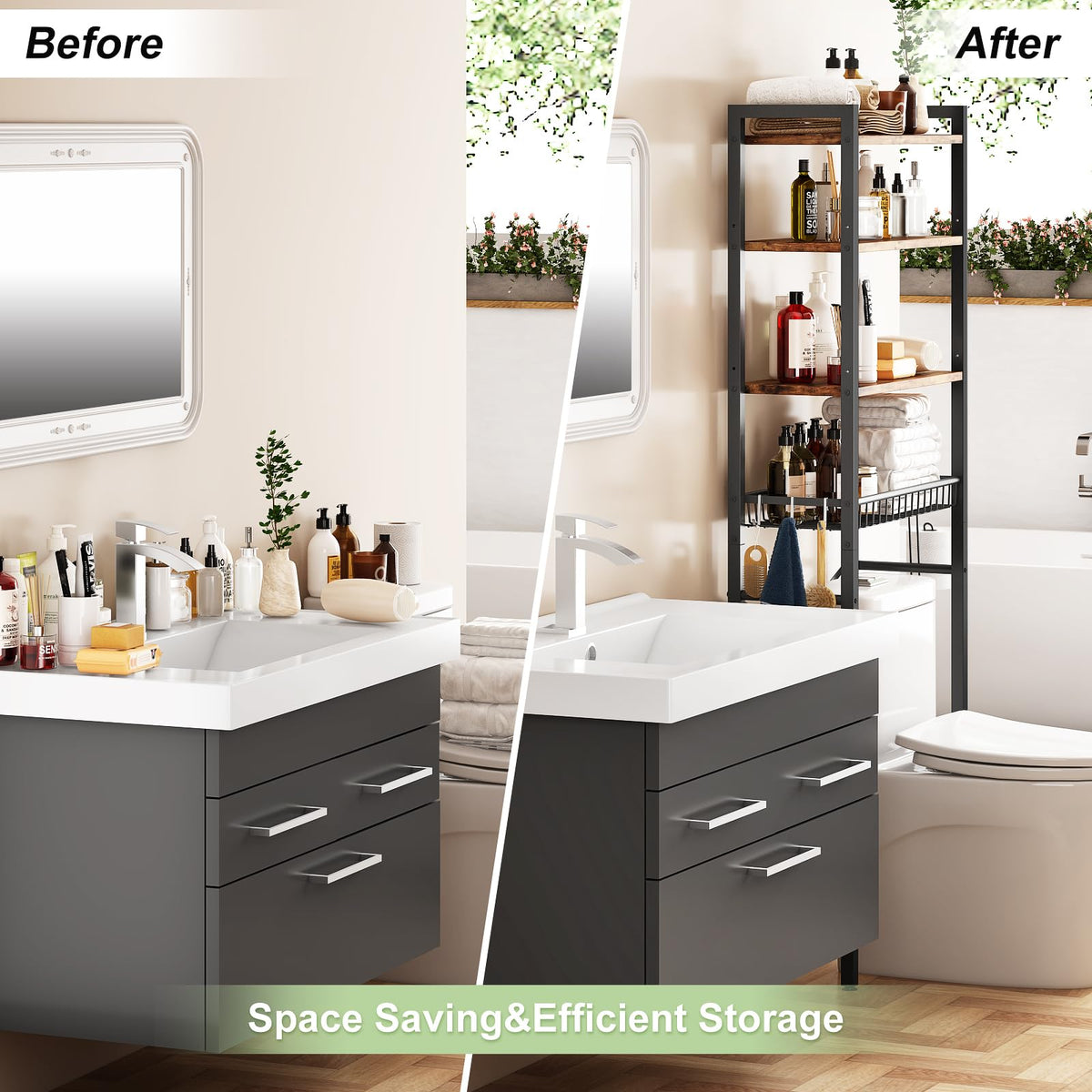 4-Tier Over-The-Toilet Storage Rack with Basket J37917