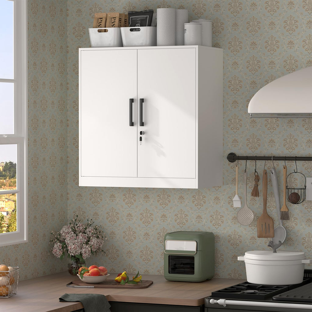 White Metal Wall Cabinet with Adjustable Shelf H5545