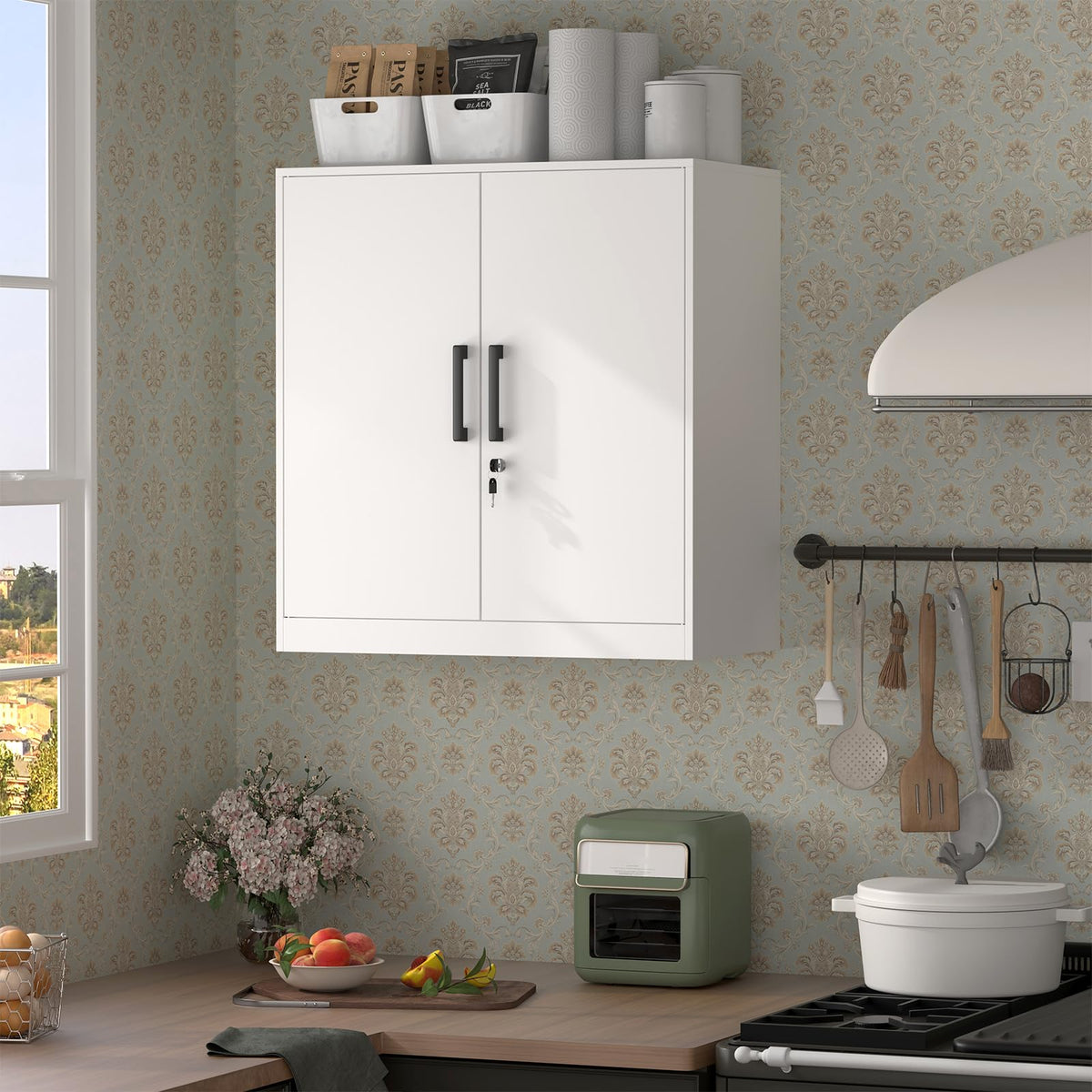 White Metal Wall Cabinet with Adjustable Shelf H5545