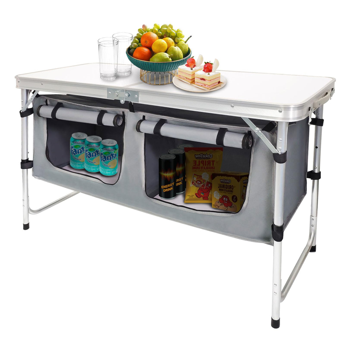 Aluminum Lightweight Height Adjustable Folding Table with Storage Organizer C6169