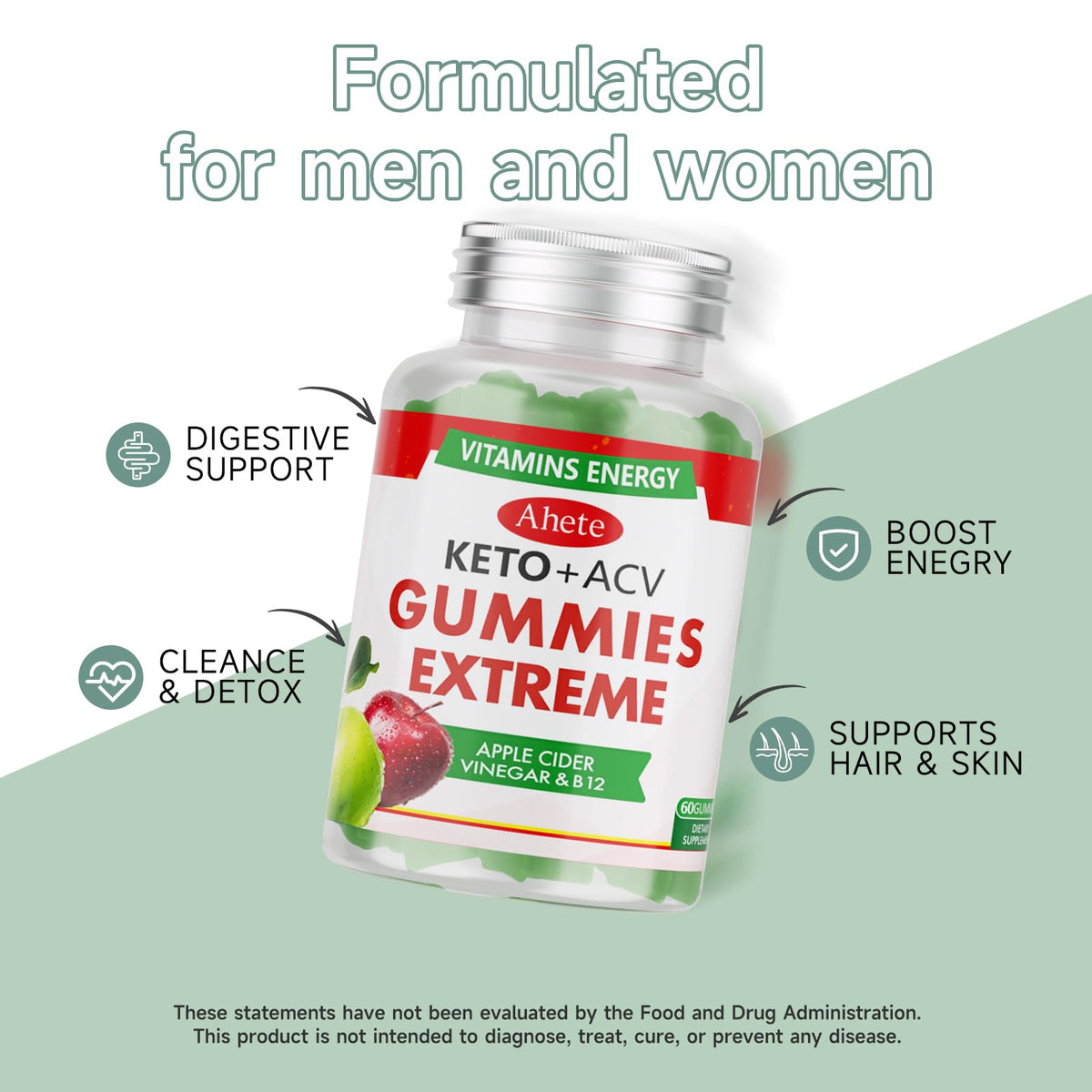 Apple Cider Vinegar Gummies with Vitamin B6, B12, Folate & Beet Root, 180 Gummies G23025