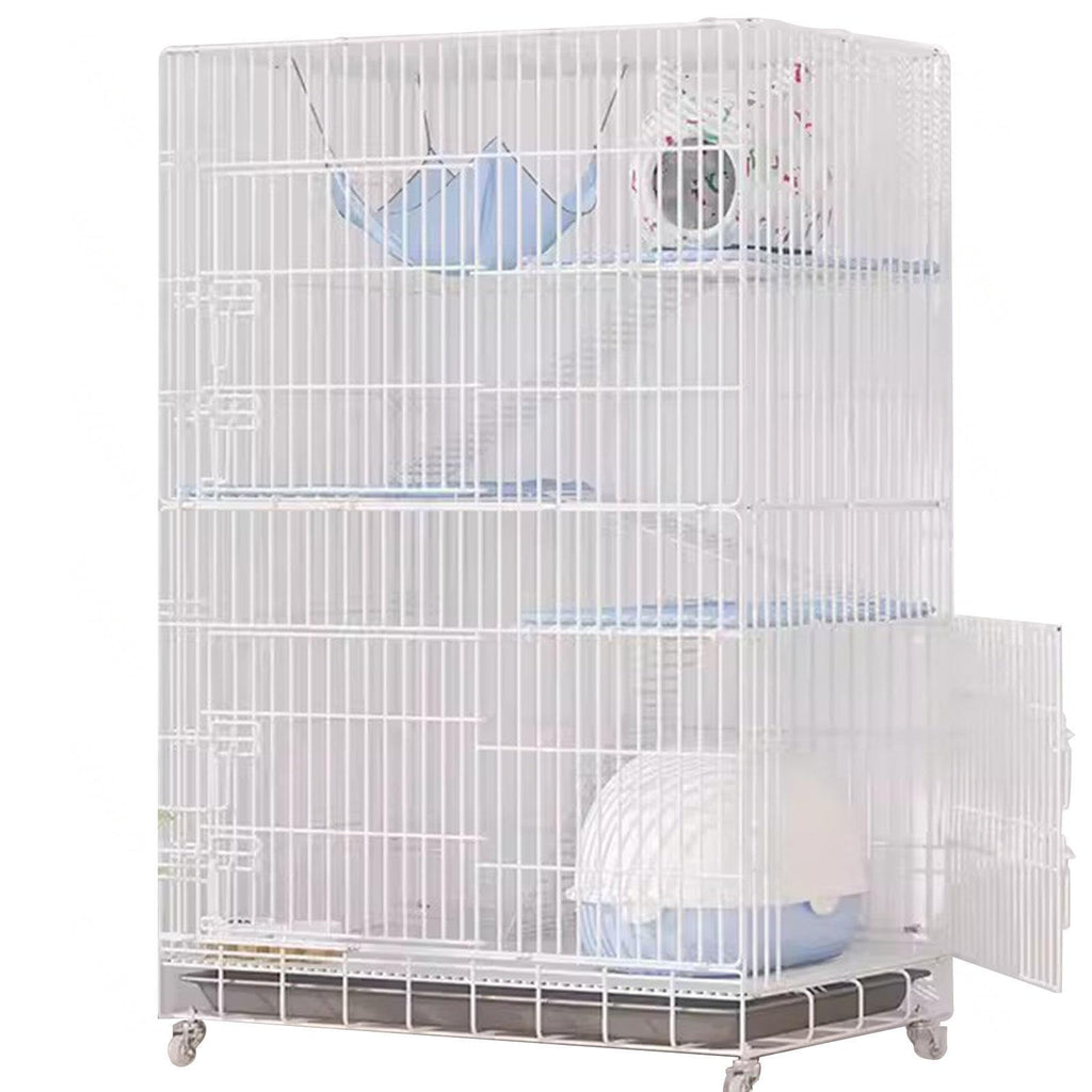 White 4-Tier Collapsible Lockable Wire Cat Ferret Habitat Crate with Casters V8858