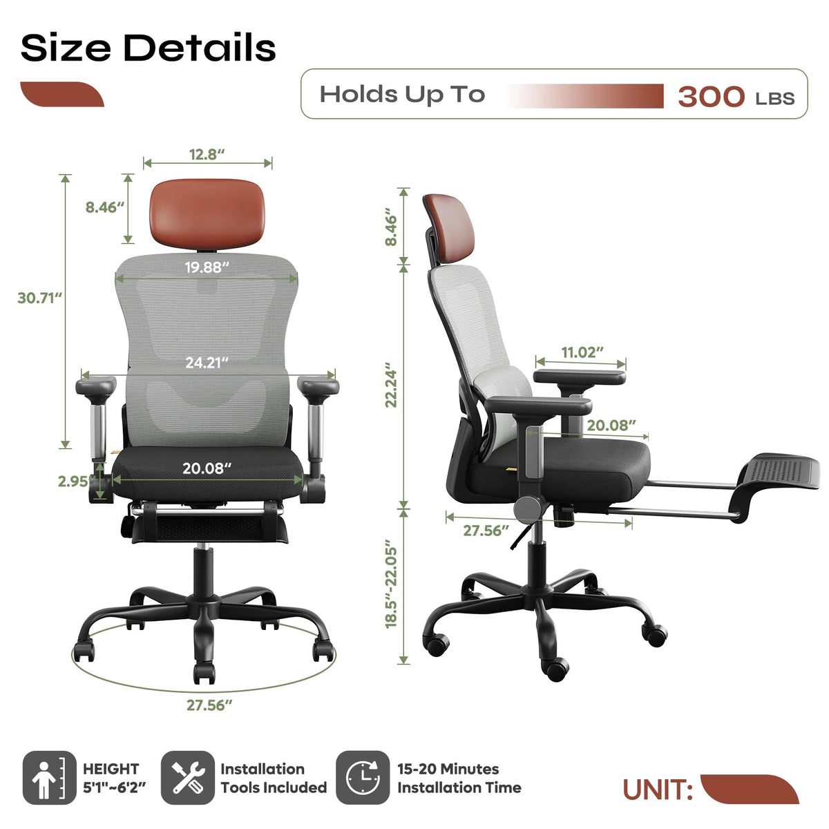 Ergonomic High Back Mesh Office Chair W129408
