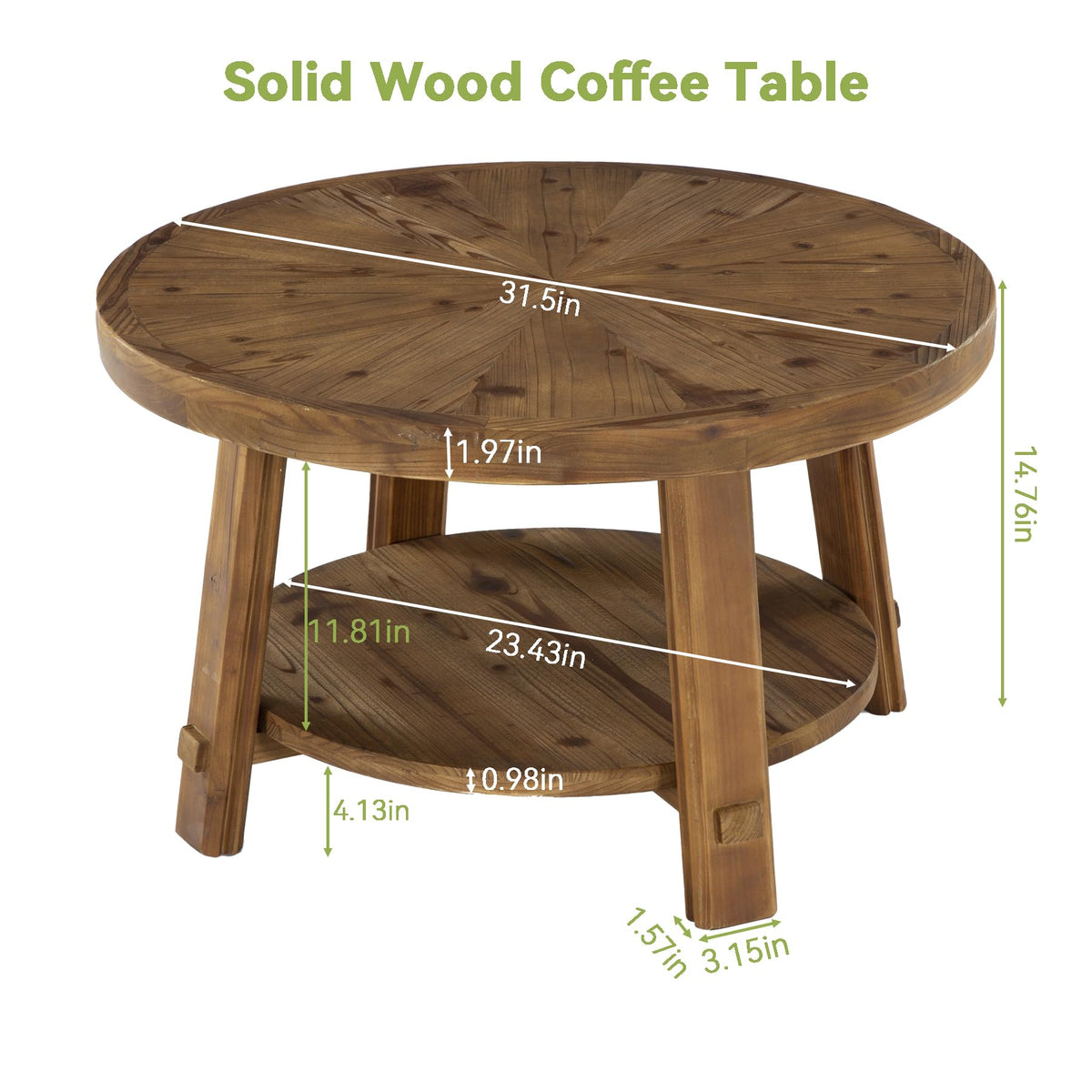 Solid Wood 2-Tier Round Coffee Table with Storage E176723