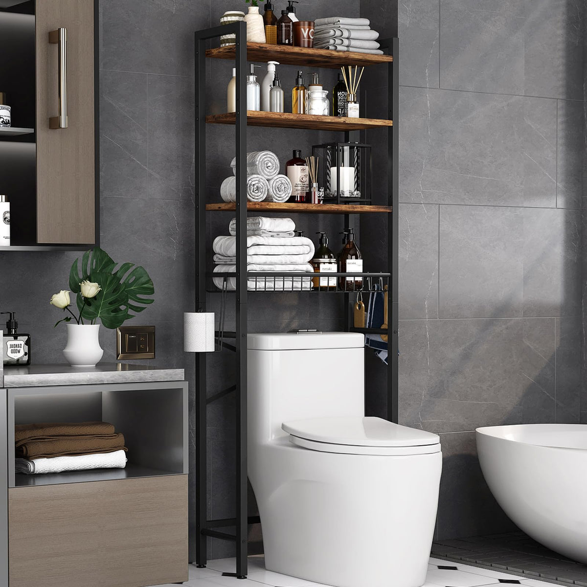 4-Tier Over-The-Toilet Storage Rack with Basket J37917