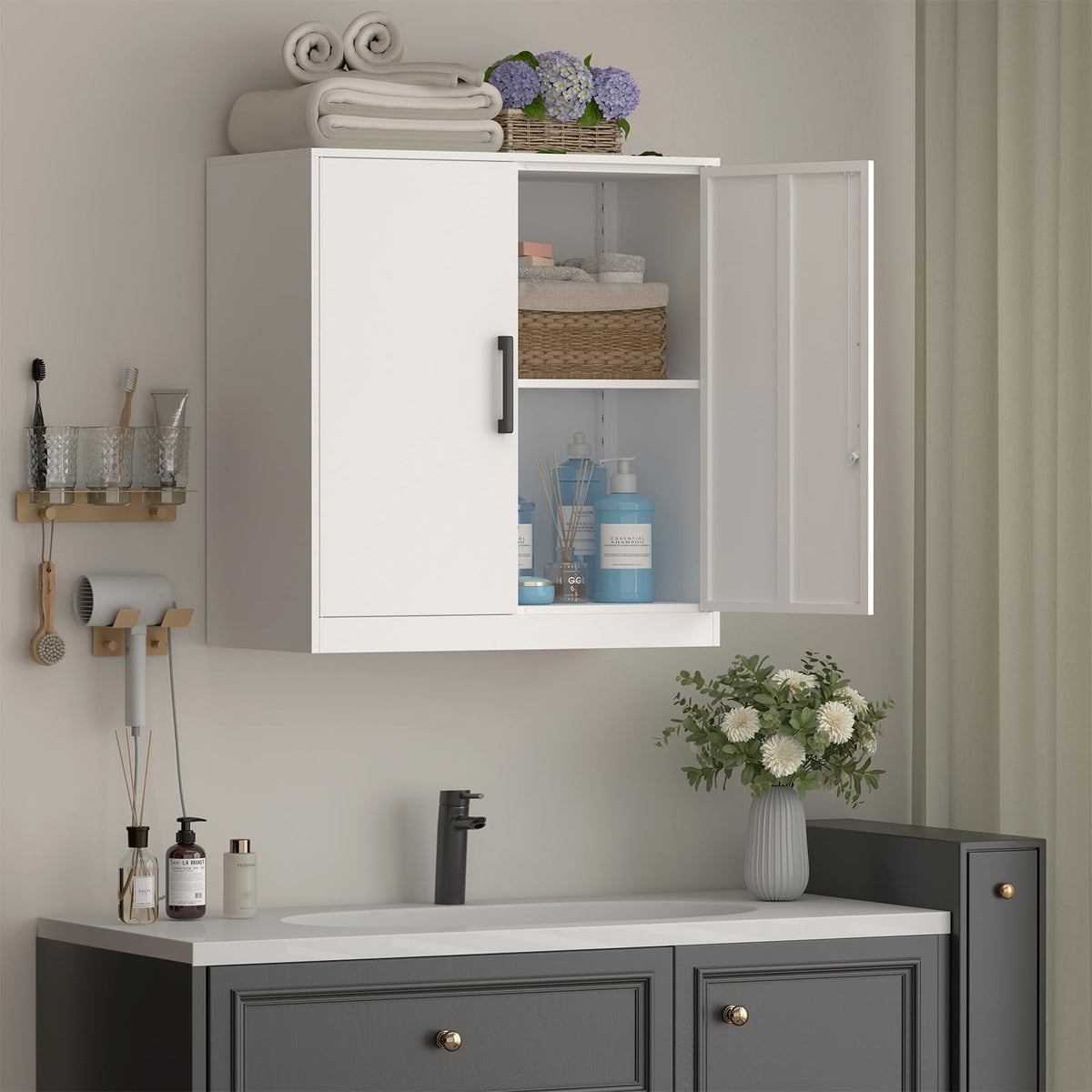 White Metal Wall Cabinet with Adjustable Shelf H5545