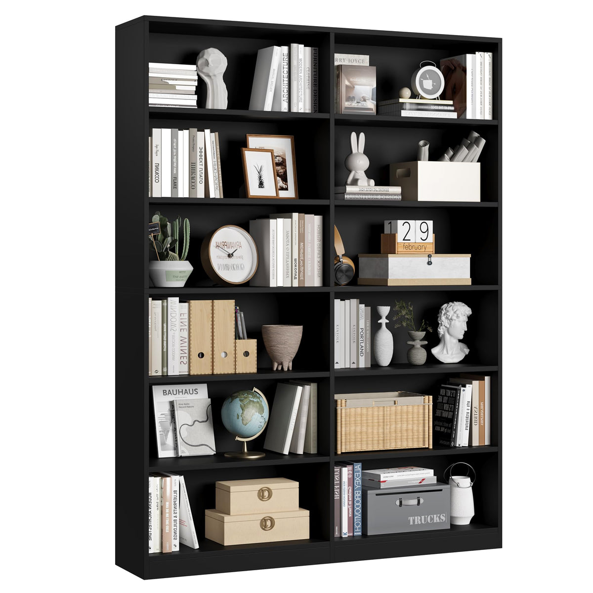 Black 6-Tier Double Wide Bookshelf K107