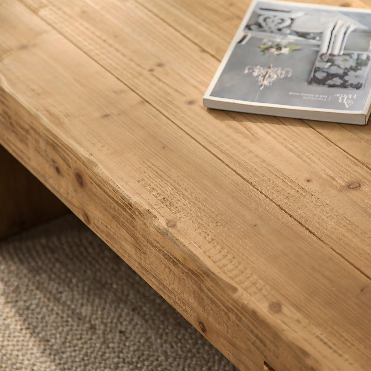 Solid Pine Wood Coffee Table, Rectangular Chunky Block Legs J5847