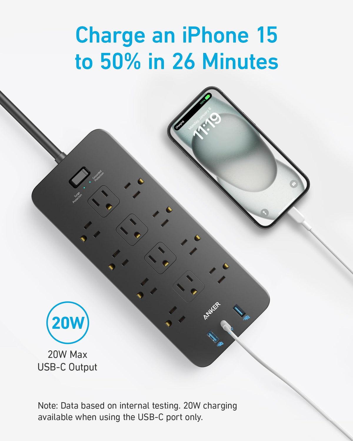 Power Strip with Surge Protector, Outlet Extender, 20W, 12 AC N309
