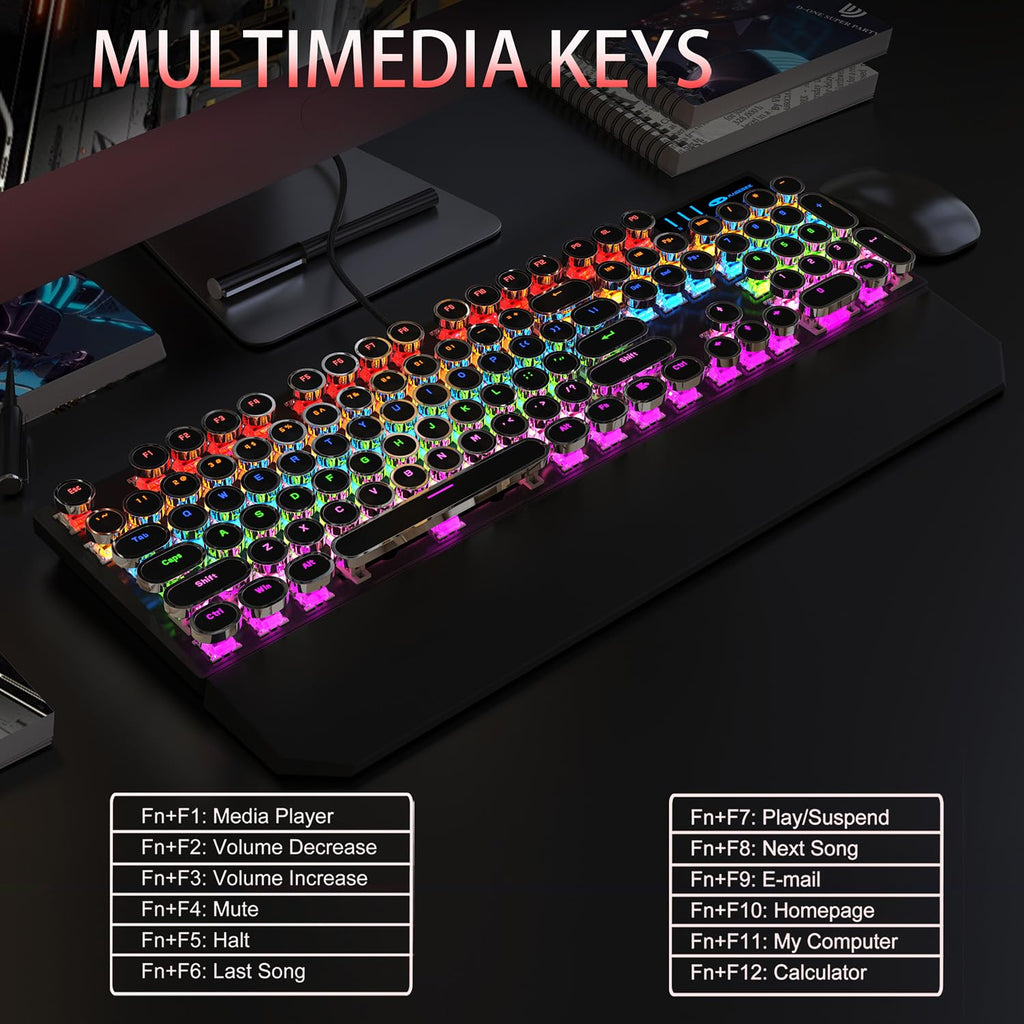 Black Retro Mechanical Gaming Keyboard with RGB Backlit D882322