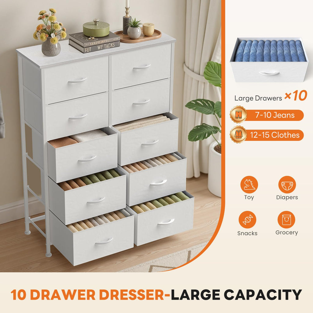 White 10 Drawer Tall Dresser F7114
