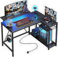 42-Inch L-Shaped Computer Desk with Charging & LED, Black Q447