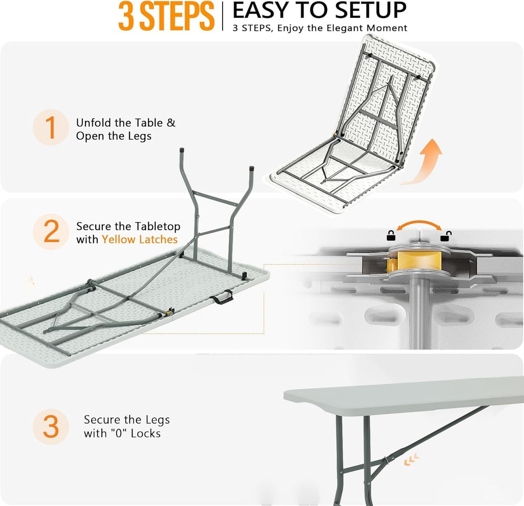 6FT White HDPE Folding Table with Carry Handle X77238