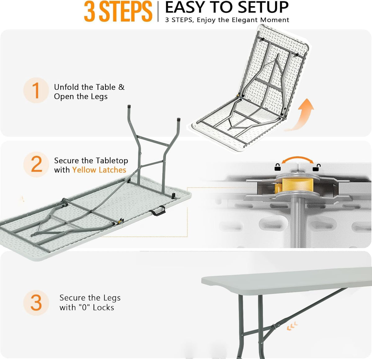 6FT White HDPE Folding Table with Carry Handle X77238